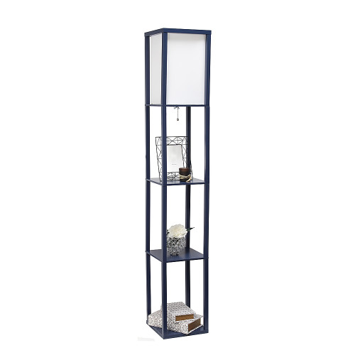 Simple Designs Floor Lamp Etagere Organizer Storage Shelf with Linen Shade, Navy