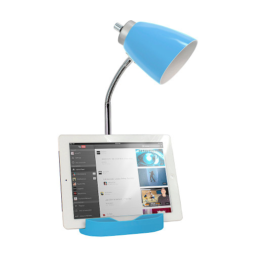 Limelights Gooseneck Organizer Desk Lamp with iPad Tablet Stand Book Holder and USB port, Blue