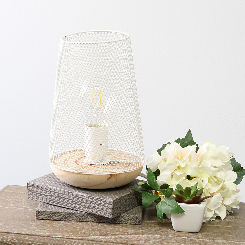 Simple Designs White Wired Mesh Uplight Table Lamp