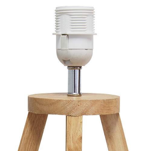 Simple Designs Interlocked Triangular Natural Wood Table Lamp with White Fabric Shade