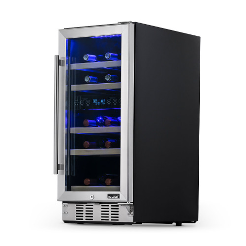 NewAir 15” Built-in 29 Bottle Dual Zone Compressor Wine Fridge, Recessed Kickplate - Stainless steel