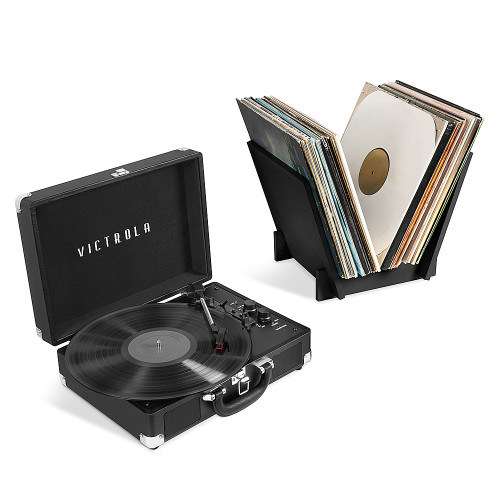 Victrola Journey+ Bluetooth Suitcase Record Player with Matching Record Stand - Black