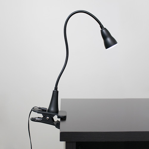 Simple Designs 1W LED Gooseneck Clip Light Desk Lamp, Black