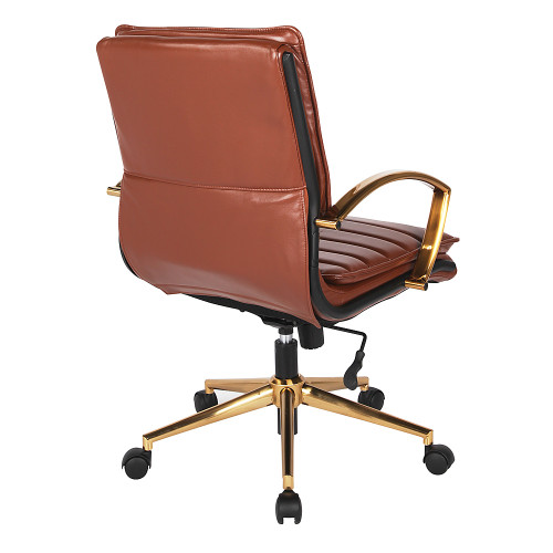 OSP Home Furnishings - Mid-Back Faux Leather Chair with Gold Finish in Faux Leather - Saddle