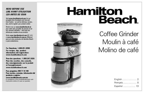 Hamilton Beach 80385 Burr Coffee Grinder, Stainless Steel Housing - STAINLESS STEEL