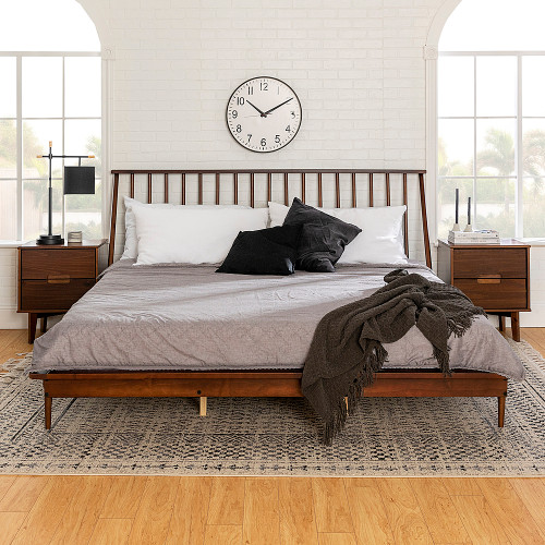 Walker Edison - King Mid Century Modern Solid Wood Spindle Bed Headboard