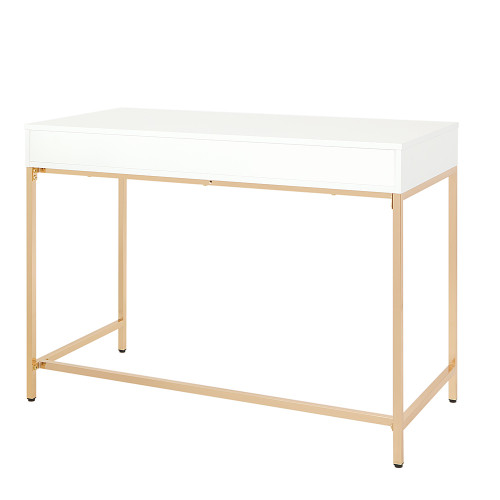 OSP Home Furnishings - Alios Desk with White Gloss Finish and Gold Chrome Plated Base - White/Gold