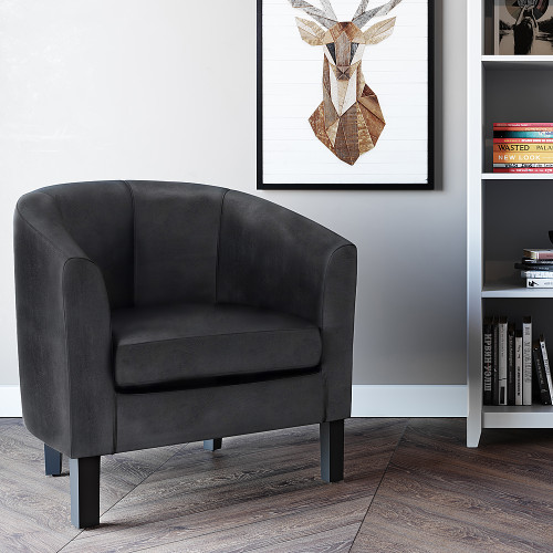 Simpli Home - Austin 30 inch Wide Transitional Tub Chair in Faux Air Leather - Distressed Black