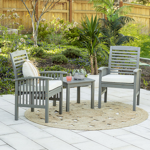 Walker Edison - 3-Piece Cypress Acacia Wood Patio Chat Set - Grey Wash