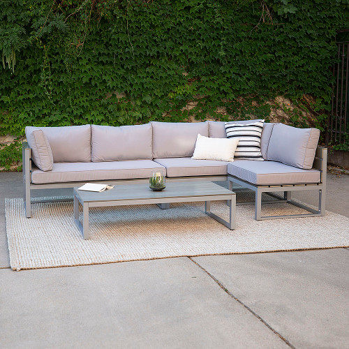 Walker Edison - Modern 4-Piece Patio Sectional - Grey