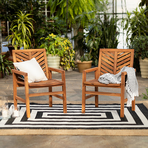 Walker Edison - Windsor Acacia Wood Patio Chairs, Set of 2 - Brown