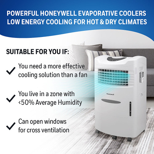 Honeywell 470 CFM Indoor Evaporative Air Cooler (Swamp Cooler) with Remote Control in White - White