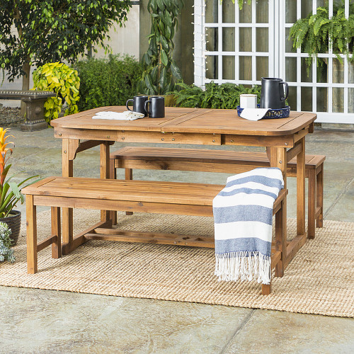 Walker Edison - 3-Piece Acacia Wood Outdoor Patio Dining Set