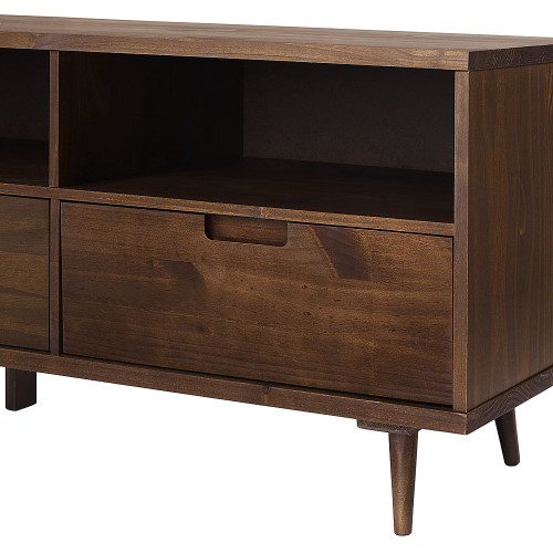 Walker Edison - Mid Century Modern 3 Drawer Solid Wood Console for TVs up to 80" - Walnut