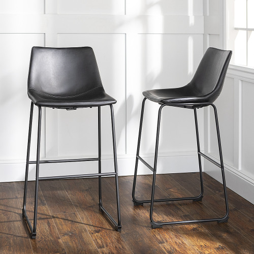 Walker Edison - 30" Industrial Faux Leather Barstools, Set of 2 - Black