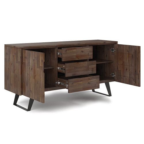 Simpli Home - Lowry Solid Acacia Wood and Metal 60 inch WideRectangle Modern Industrial Sideboard Buffet - Rustic Natural Aged Brown