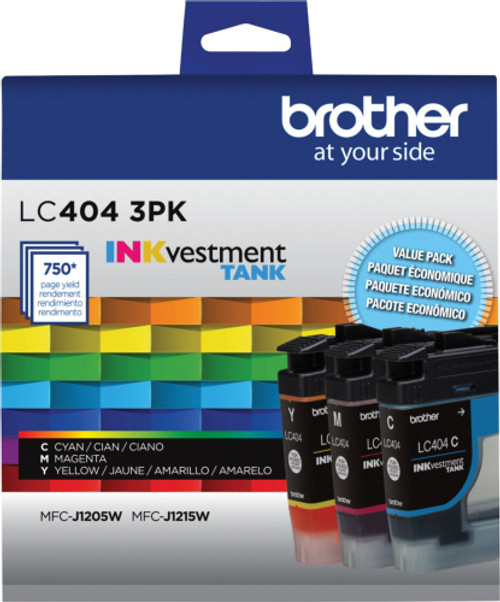 Brother Genuine LC404 3PKS 3-Pack Color INKvestment Tank Ink Cartridges - Multi
