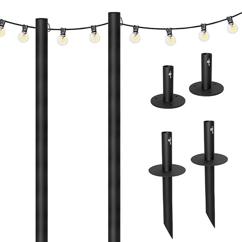 Excello Global Products - Excello Global Bistro String Light Poles Black- 2 Pack with 50' lights - Extends to 10 Feet - With Mounting Options