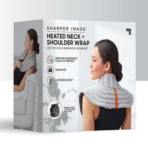 Sharper Image Heated Neck and Shoulder Aromatherapy Wrap, Lavender Scented Hot/Cold - Grey