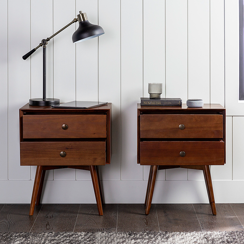 Walker Edison - 2-Piece Mid-Century 2-Drawer Nightstand Set - Walnut