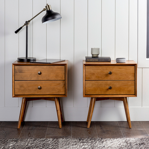 Walker Edison - 2-Piece Mid-Century 2-Drawer Nightstand Set - Caramel