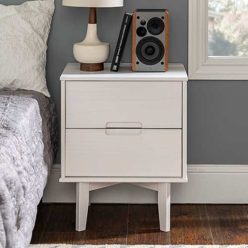 Walker Edison - 2-Piece Mid-Century Solid Wood Nightstand Set - White