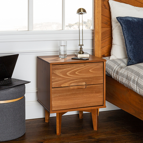 Walker Edison - 2-Piece Mid-Century Solid Wood Nightstand Set - Caramel