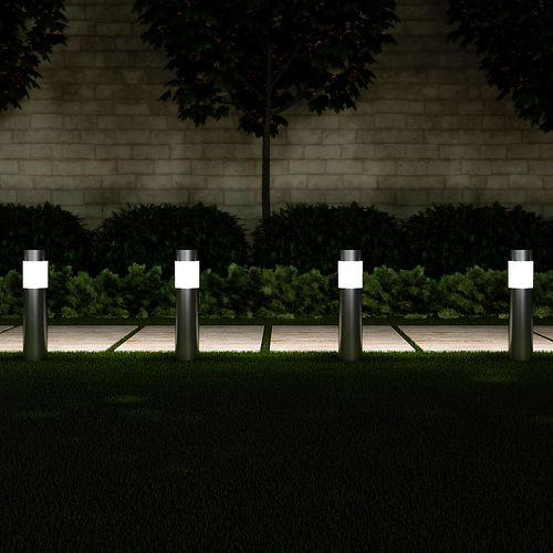 Nature Spring - Solar Path Bollard Lights, Set of 6 - 15” Stainless Steel Outdoor Stake Lighting for Garden, Landscape, Yard, Driveway - Brushed Aluminum