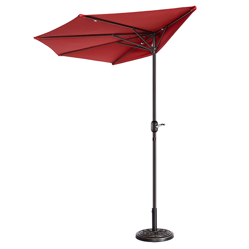 9' Outdoor Patio Half Umbrella with 5 Ribs, Fade Resistant Condo or Townhouse Umbrella by Nature Spring (Red) - Red