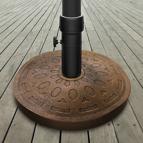 Nature Spring - Patio Umbrella Base- Decorative Round Resin & Cement Weighted Umbrella Holder- For Outdoor Use - Bronze