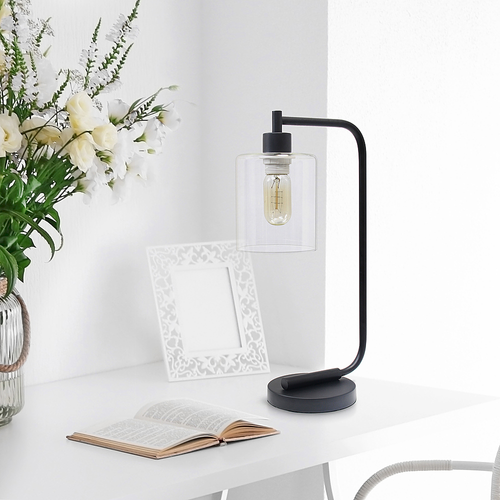 Lalia Home Modern Iron Desk Lamp with Glass Shade, Black - Black