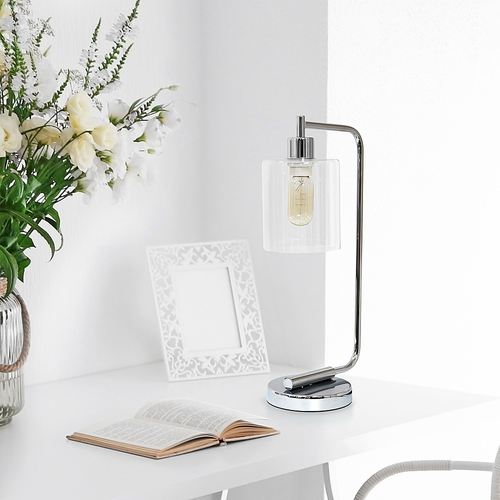 Lalia Home Modern Iron Desk Lamp with Glass Shade, Chrome - Chrome