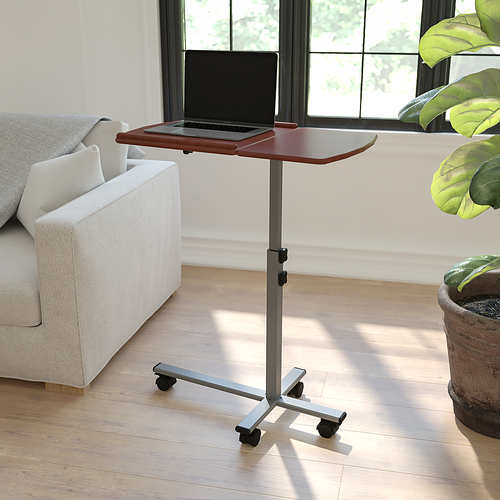 Flash Furniture - Angle and Height Adjustable Mobile Laptop Computer Table with Top - Cherry