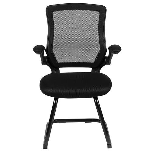 Flash Furniture - Sled Base Side Reception Chair with Flip-Up Arms - Black Mesh