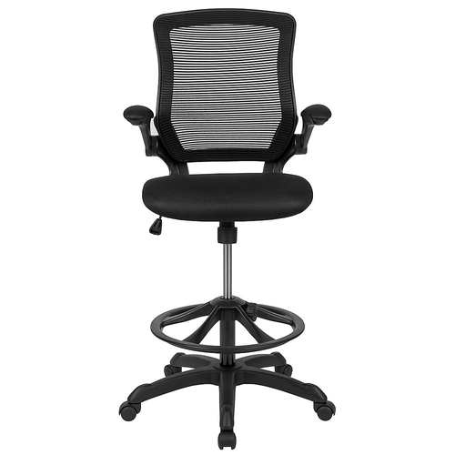 Flash Furniture - Mid-Back Mesh Ergonomic Drafting Chair with Adjustable Foot Ring and Flip-Up Arms - Black