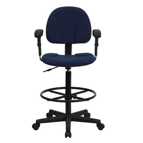 Flash Furniture - Fabric Drafting Chair with Adjustable Arms (Cylinders: 22.5''-27''H or 26''-30.5''H) - Navy Blue Patterned