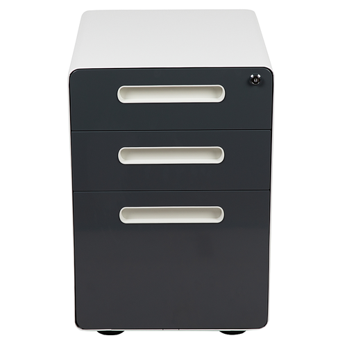 Flash Furniture - Ergonomic 3-Drawer Mobile Locking Filing Cabinet-White with Charcoal Faceplate - White and Charcoal