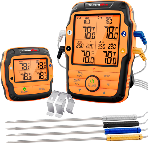 ThermoPro - Long Range Wireless Meat Thermometer with 4 Probes - Red