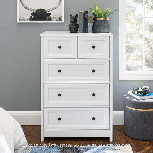 Walker Edison - Classic Grooved 5-Drawer Dresser - White