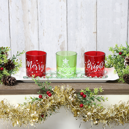 Elegant Designs Merry & Bright Christmas Candle Set of 3 - Green and Red