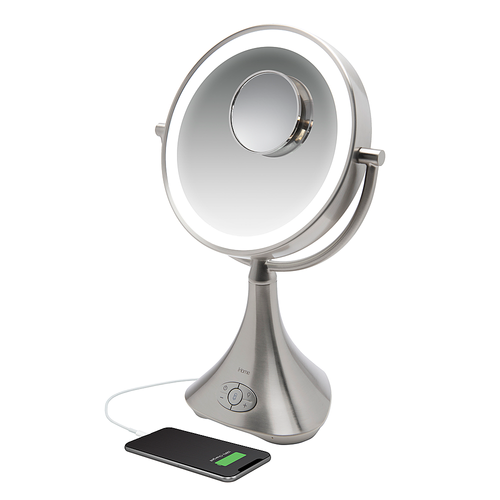 iHome - LUX PRO - Rechargeable Vanity Speaker with Bluetooth, Speakerphone, and USB Charging - Silver/Nickel