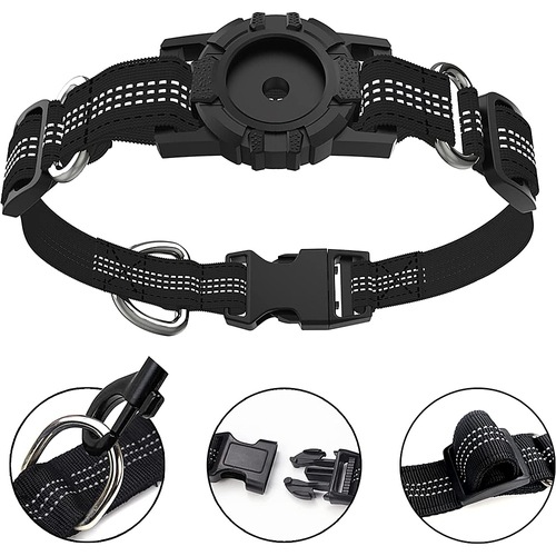 SaharaCase - Adjustable Nylon Collar Case for Apple AirTag (Medium Dogs) - Black