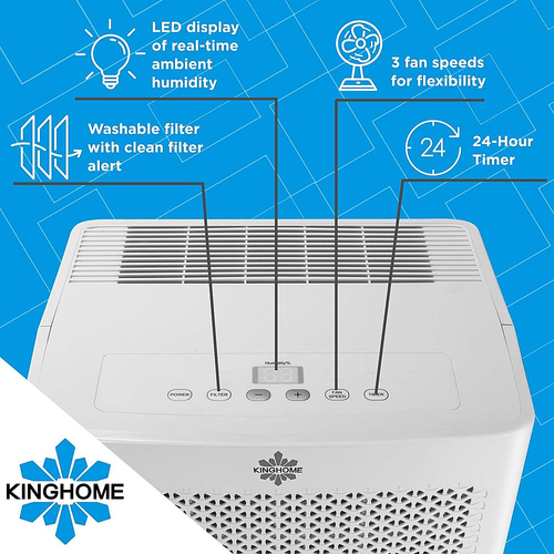 KingHome - 50-Pint Dehumidifier with Built-In Vertical Pump for a Room up to 4500 Sq. Ft. - White