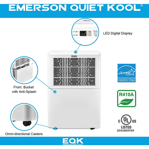 Emerson - New DOE Standard 25 Pint Dehumidifier (Old DOE Standard 30 Pint), Energy Star Certified, for Rooms of up to 60% humidity - White