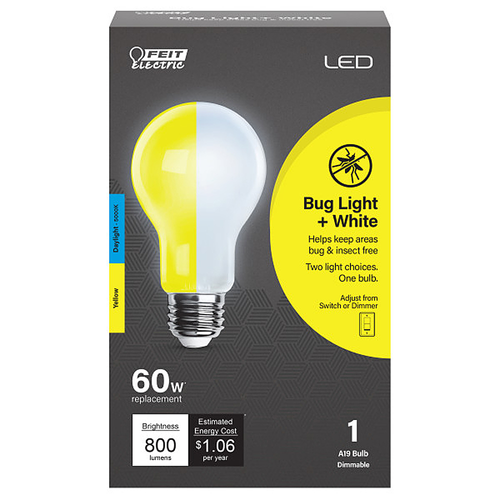 FEIT ELECTRIC - 60 Watt Equivalent A19 Color Selectable LED Bug Light - Yellow