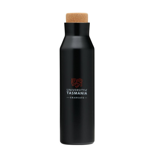 Black graduate stainless steel bottle with cork lid