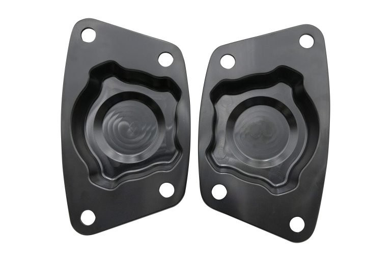 EMPI X FOOSE Billet Spring Plate Cap: Black Anodized Finish Pair