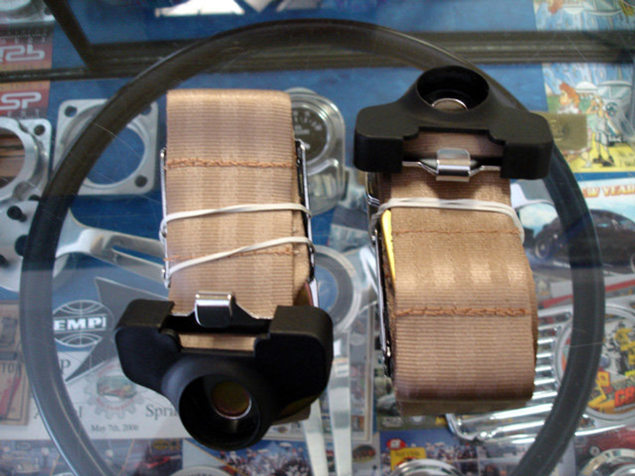 3-Point Seat Belt with Black Buckle - Tan