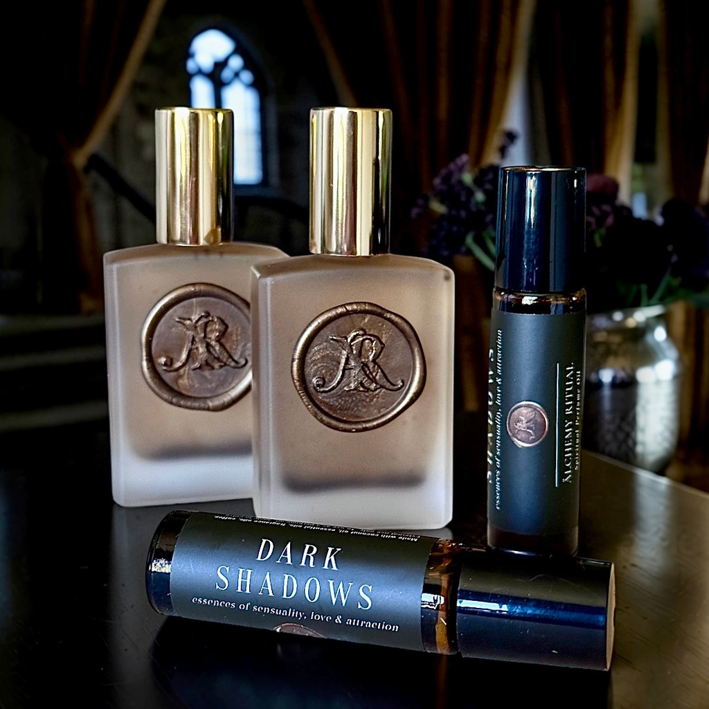 Dark Shadows ritual perfume by White Magick Alchemy with notes of amber, vetiver, sandalwood, and incense