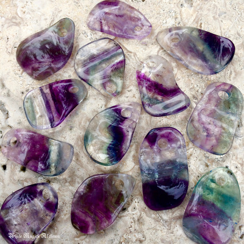 Fluorite Gemstone Pendants with Purples, Blues, Greens, Shimmering White & Orchid